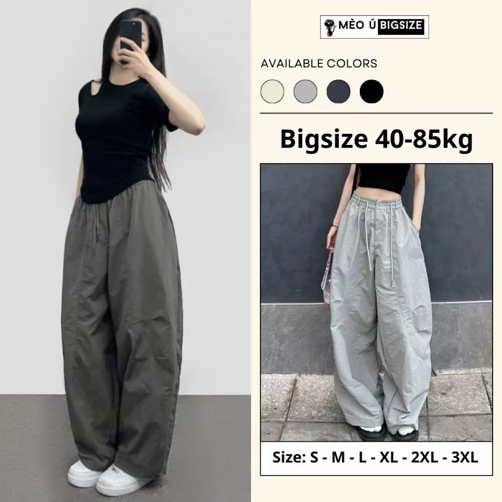 Quần harem nữ BIGSIZE quần harem gió nhăn vải parachute dáng rộng unisex 993