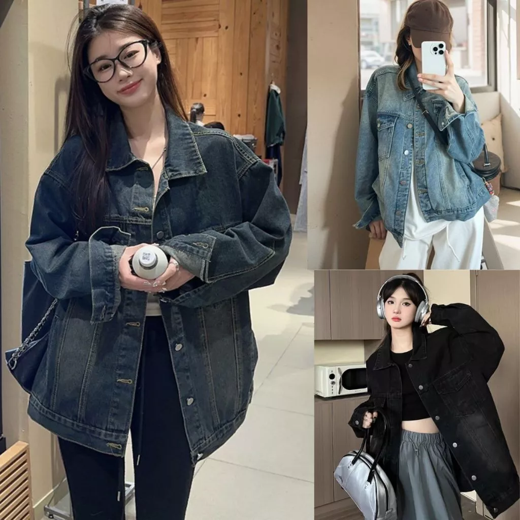 Áo Khoác JEAN Nữ MIAA Chất BÒ Mềm Form Rộng Dáng Suông đầy đủ size BIGSIZE màu ĐEN XANH