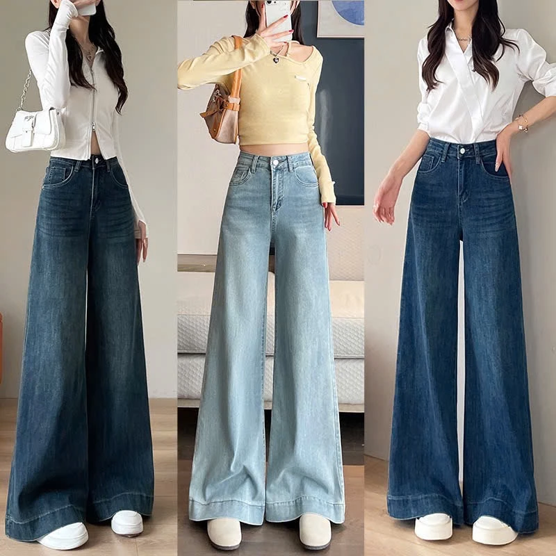 Quần Jean Nữ Ống Rộng Xanh Nhạt JELLY D010, Quần Bò Nữ Ống Suông Cạp Cao Tôn Dáng