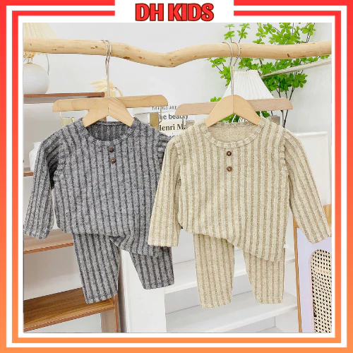 [D10] Bộ quần áo dài tay cổ TRỤ thu đông chất len lông thỏ dày dặn cho bé trai và bé gái từ 4 - 15kg - DH KIDS