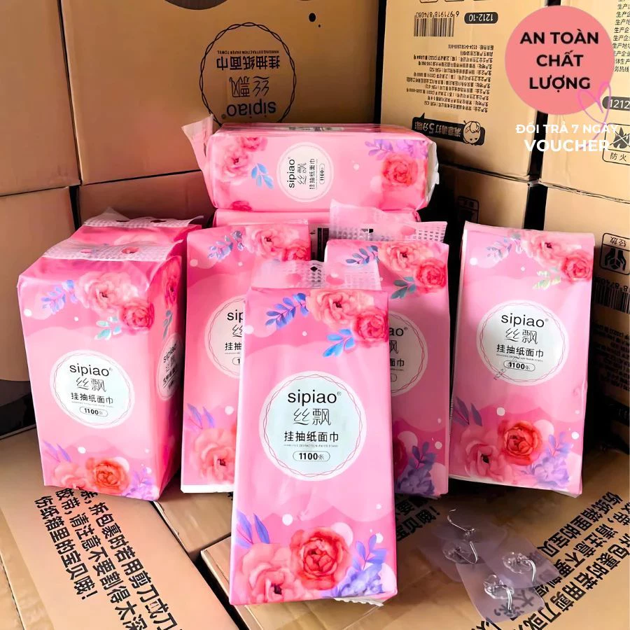 Giấy Ăn Rút Treo Tường SIPIAO Hoa Hồng, Đa Năng Và Tiện Lợi (HÀNG LOẠI 1) An Toàn Chất Lượng , Giấy 4 Lớp, Bịch/1100 Tờ