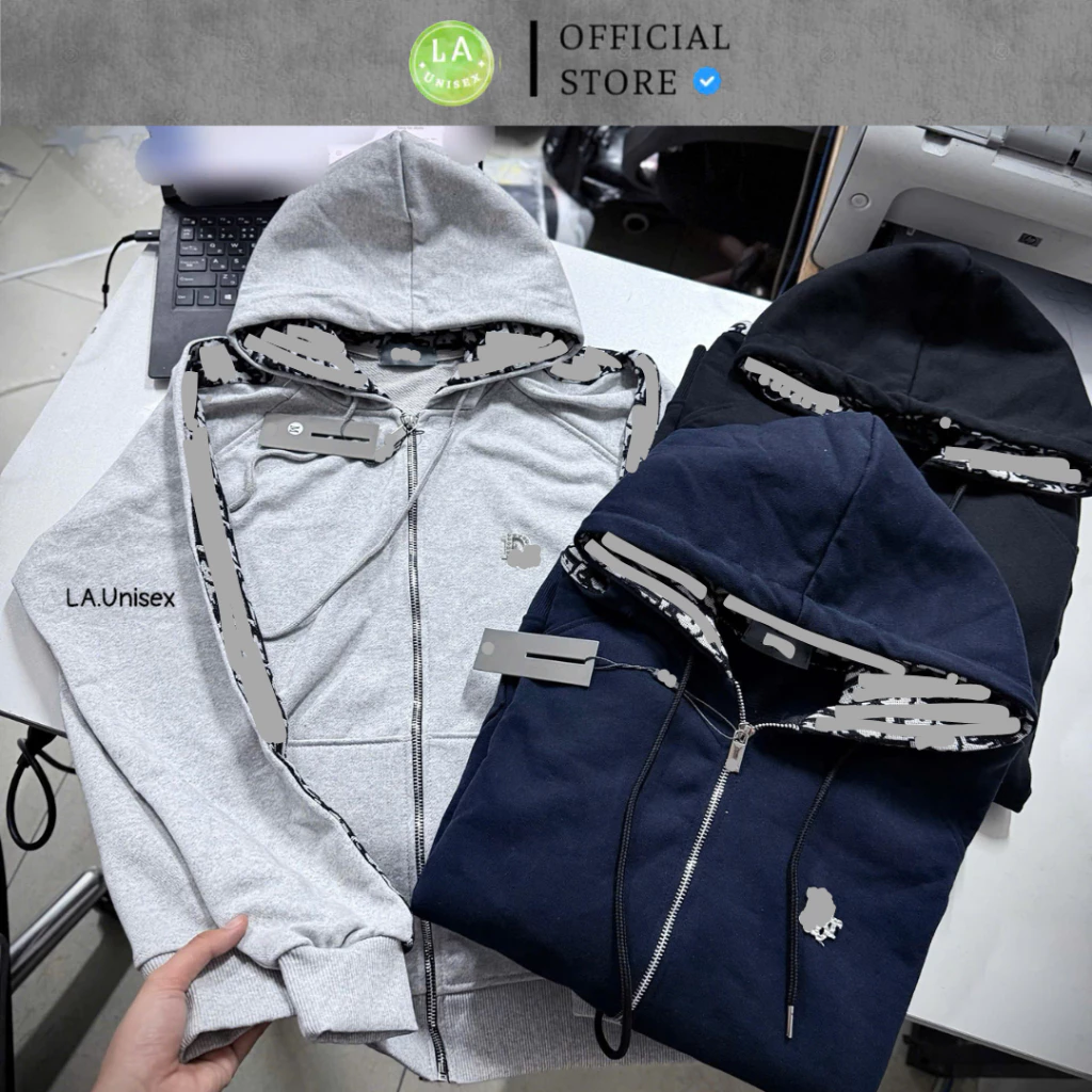 Áo Khoác HoodieZip Đì Ô Dệt Tay Đính Đá Trước Ngực Siêu Đẹp, Đầy Đủ Chi Tiết Hãng, Vải Chân Cua Dày