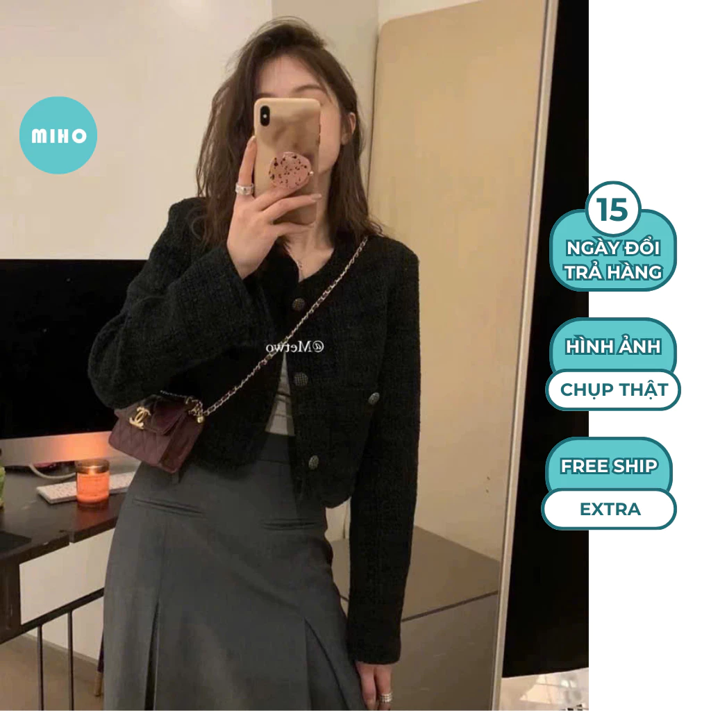 Áo Khoác Dạ Croptop Chất Dạ Nhung, Áo Khoác Dạ Tweed 2025 Có Độn Vai Form Dáng Vừa Miho House