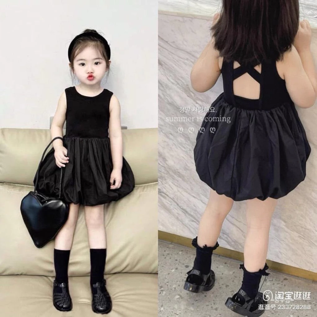 [LiA baby’]  váy đen trơn thiết kế xoè chân và đan lưng xinh xắn cho bé gái (9-30kg)