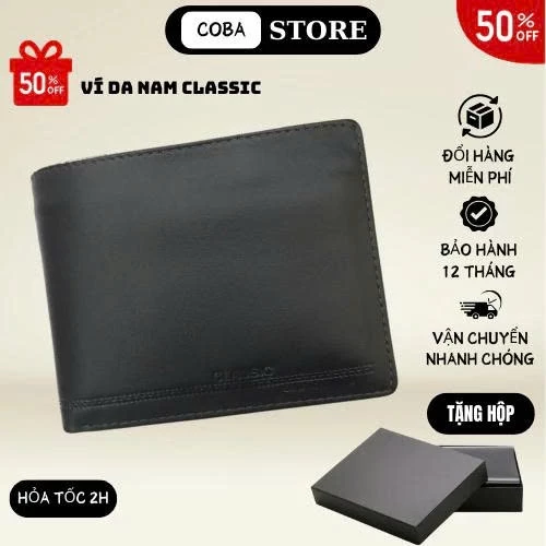 Ví nam da bò CLASSIC màu nâu-đen cao cấp siêu bền | Bóp da nam tặng kèm hộp