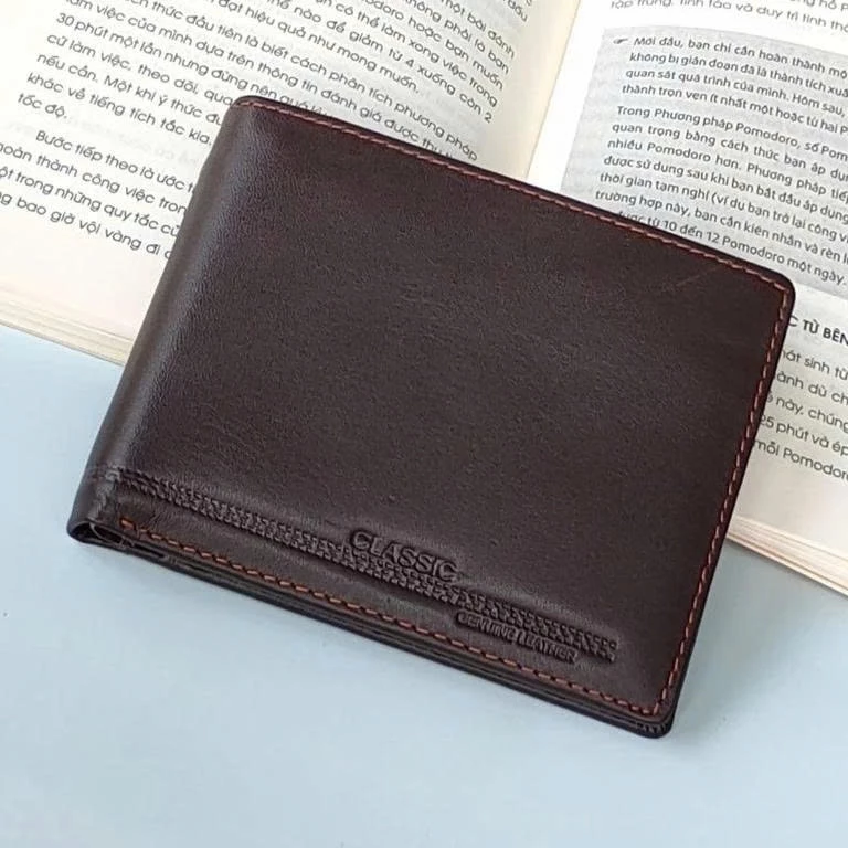 Ví nam da bò CLASSIC nâu + đen cao cấp siêu bền | Bóp da nam tặng kèm hộp