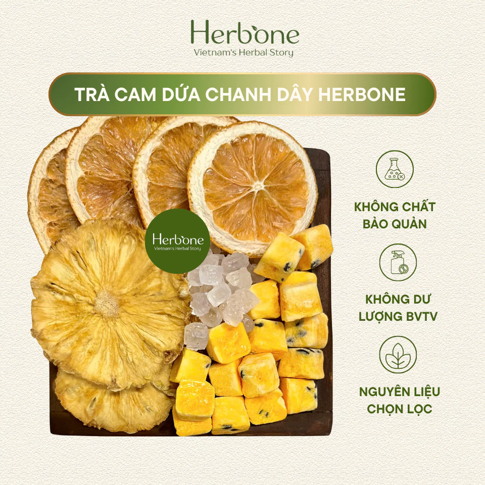 Trà Detox Chanh Dây Cam Dứa HERBONE Giải Khát, Trắng Da, Bổ Sung Vitamin C