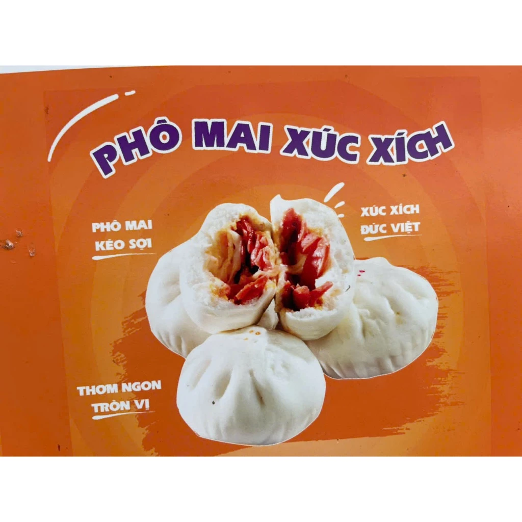 Hộp 4 cái bánh bao tươi xúc xích phô mai NgocPao. vị xúc xích