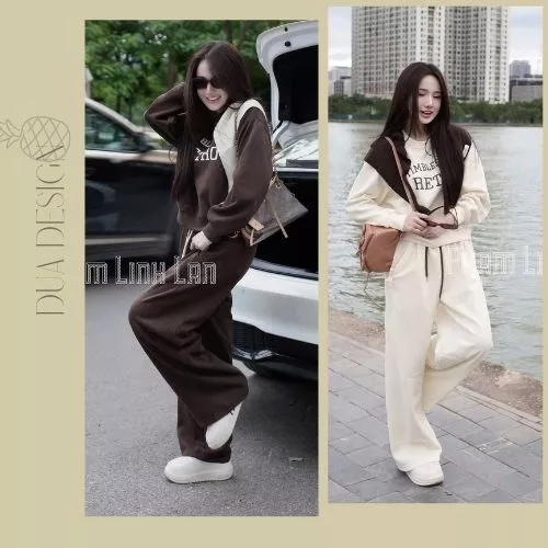 H186 . Set Nỉ 3 Món Nữ Thu Đông Kèm Khăn Mềm Mịn Dày Phong Cách Hàn Quốc Ấm Áp Cho Nữ