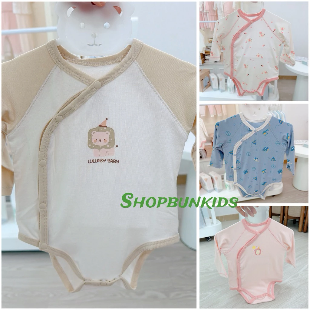 Bộ liền body chip dài tay LULLABY vải cotton 100% bé sơ sinh NH 454 N bodysuit