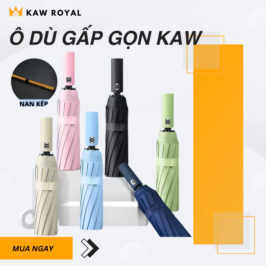 Ô Dù Gấp Gọn 12 Nan Kép KAW Siêu Chắc, Che Nắng Che Mưa, Mở Nhanh, Che 1-2 Người, Mang Đi Học Đi Làm