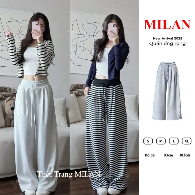 Quần Nỉ Ống Rộng Cạp Bản To M680 Có Dây Rút Túi Vải 2 Da Dày Mịn Nâng Hông Nữ M50 M55 M60 M65 M70 Mặc Đi Học Làm Công Sở