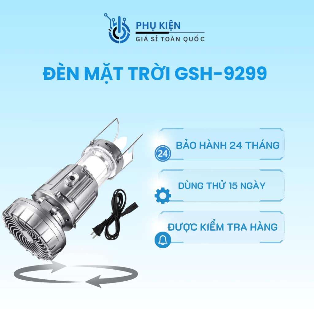 Đèn năng lượng mặt trời kiêm quạt GSH-9299 đa năng thắp sáng mạnh mẽ pin lâu và tiện dụng ngoài trời