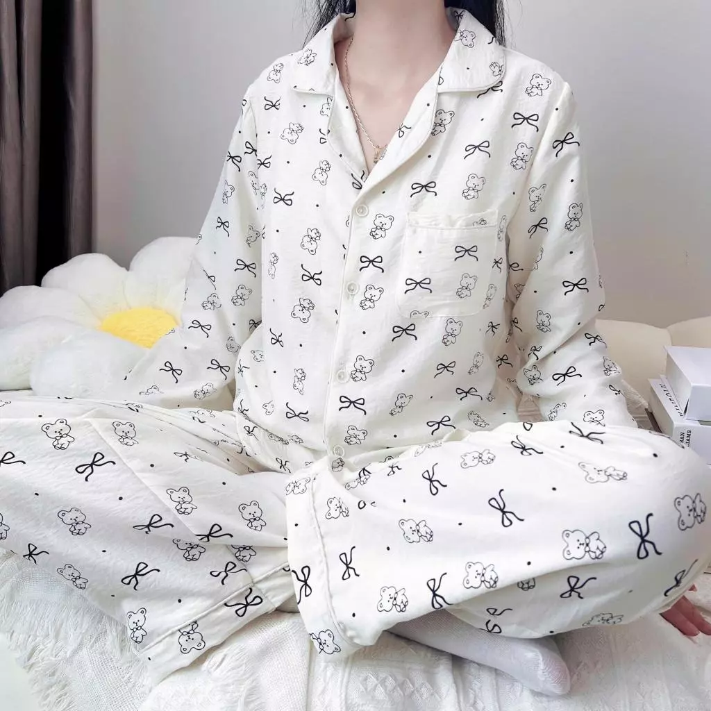 [Tobu] Bộ Đồ Ngủ Pijama Dài Tay Chất Liệu Đũi Nhăn Mềm Mại Thấm Hút Mồ Hôi Nhiều Họa Tiết Dễ Thương Cho Nàng