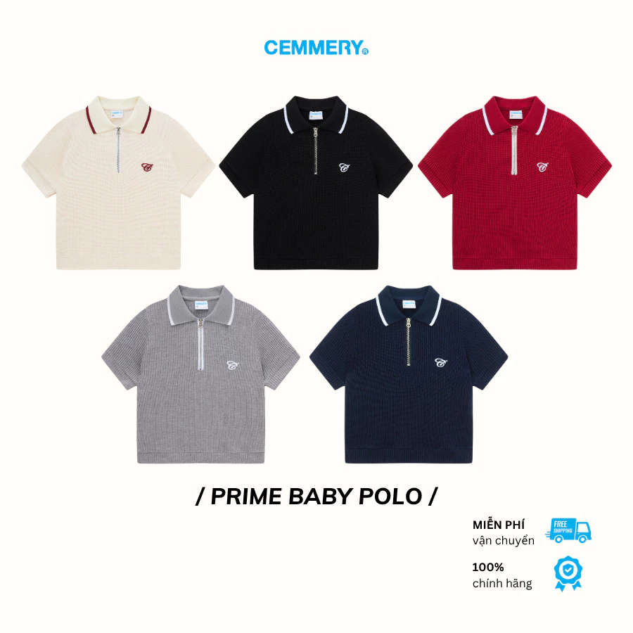 Áo Baby Polo CEMMERY Vải Len Prime Baby Polo Giặt Máy Giữ From Cổ Dệt Khóa Zip 5 Màu