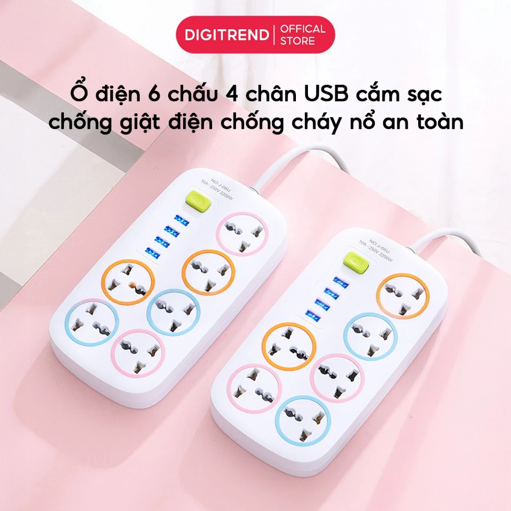 Ổ Cắm Điện 6 Chấu Đa Năng Yosunlix Ổ Cắm 4 Cổng Sạc Chống Giật chống Cháy Nổ An Toàn Chịu Tải 2200W