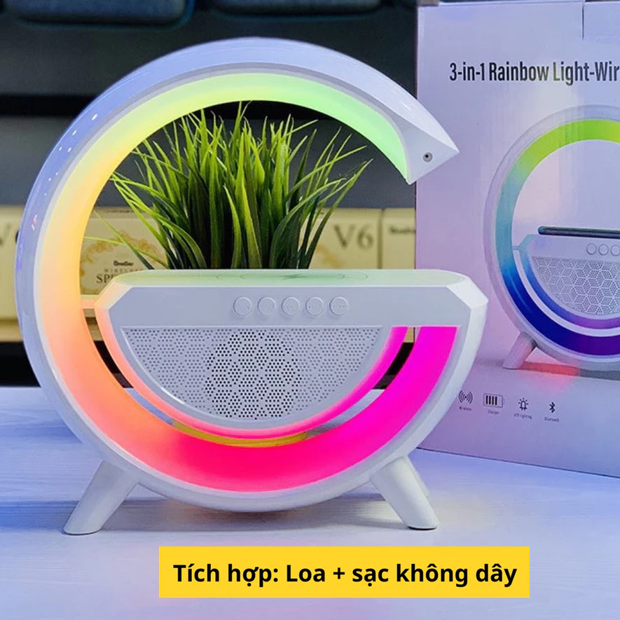 Loa Bluetooth Kết hợp Sạc điện thoại không dây kiêm Đèn tạo hiệu ứng - Đèn ngủ Thông minh - Kiểu dáng chữ G-Bt2301
