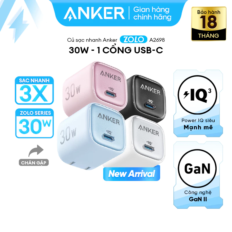 [LIVE] Củ sạc nhanh Anker 20W/ 30W Power IQ 3.0 GaN  | 1 cổng USB-C | Chân gập gấp gọn tiện lợi - A2699/8