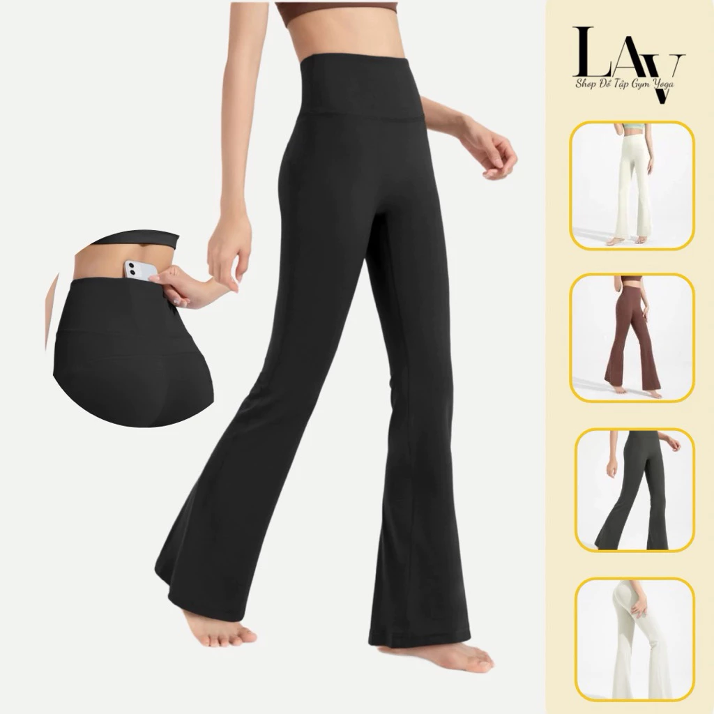 Quần ống loe tập Yoga, Pilates thể thao có túi đựng, thun lạnh lulu ống rộng - LAV Activewear/K1023