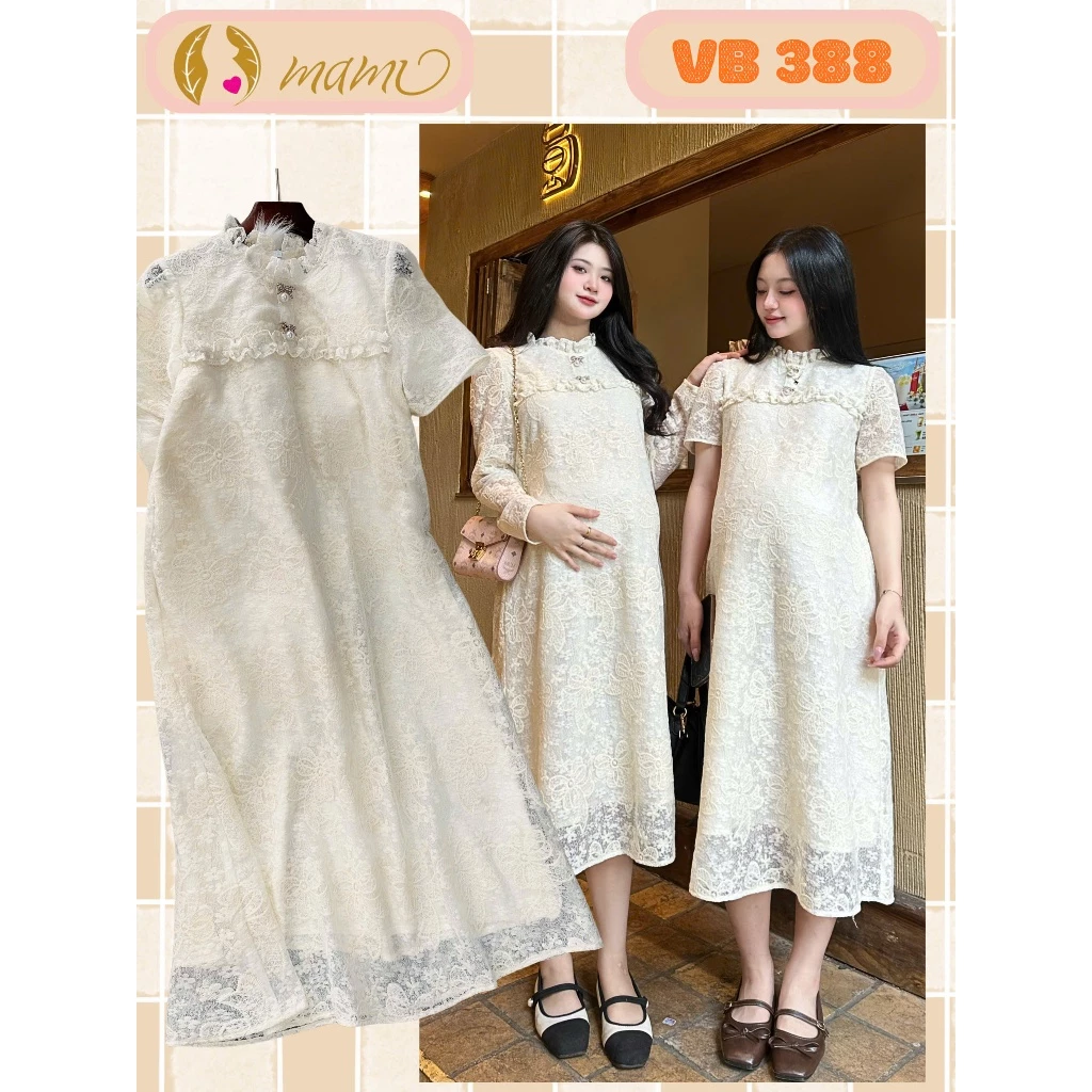 Đầm váy bầu đi tiệc công MAMI ms35 dáng suông chất liệu ren mềm cao cấp phù hợp mặc đi tiệc đi chơi cuối năm đi bàn