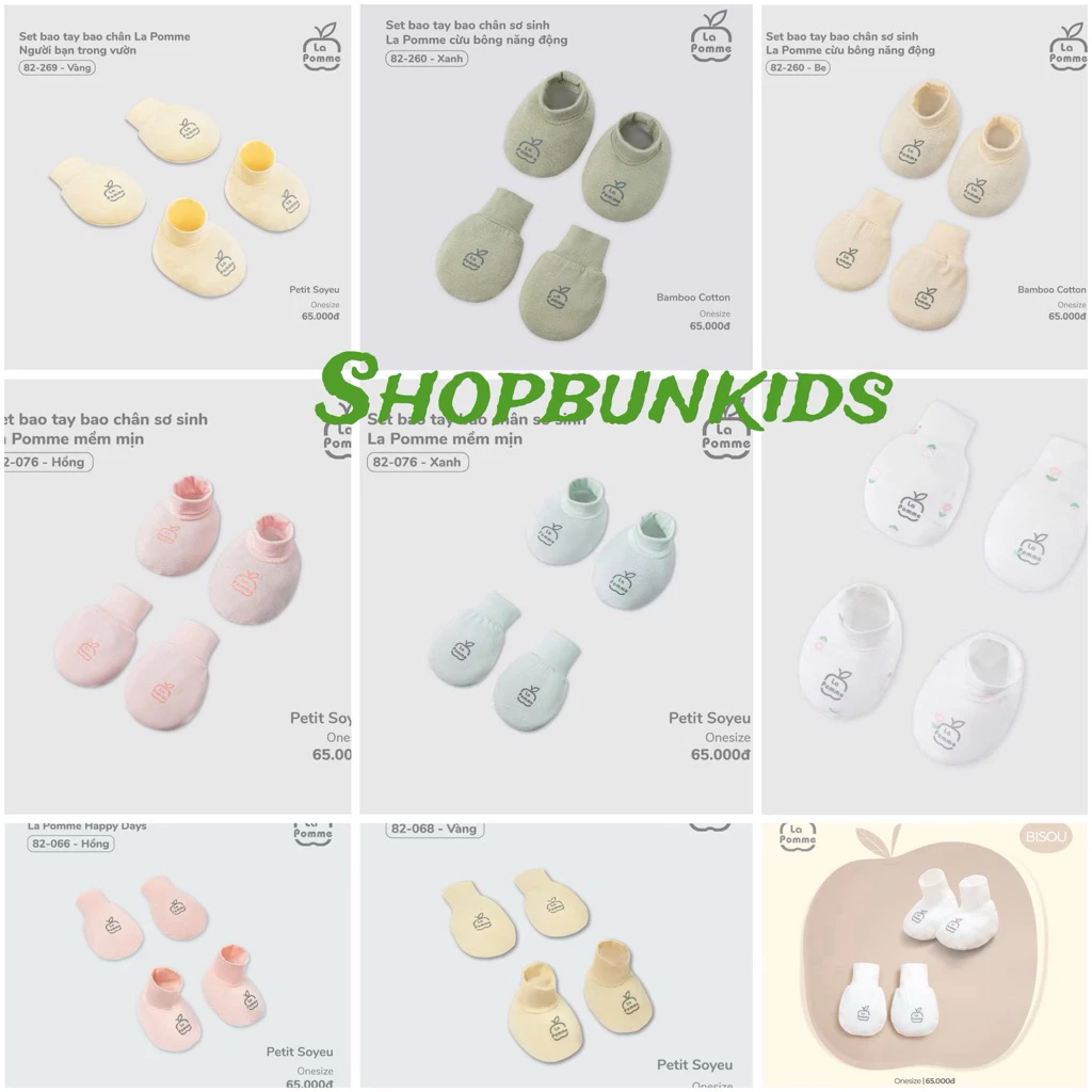[ La Pomme ] Set Bao Tay, Bao Chân Sơ Sinh La Pomme , Phụ kiện sơ sinh Cho Bé Sơ sinh 0-3M