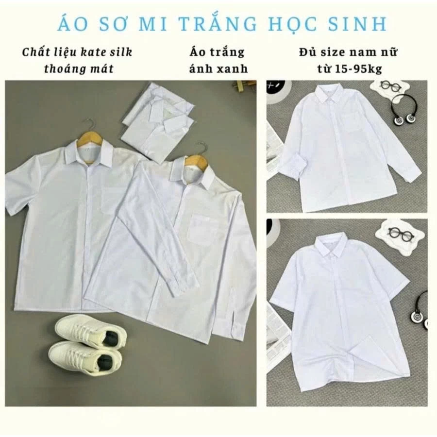Giá Xưởng Áo Sơ Mi Trắng Học Sinh, Áo Đi Học Cộc Tay, Dài Tay Cho Nam Nữ Đủ Độ Tuổi học sinh