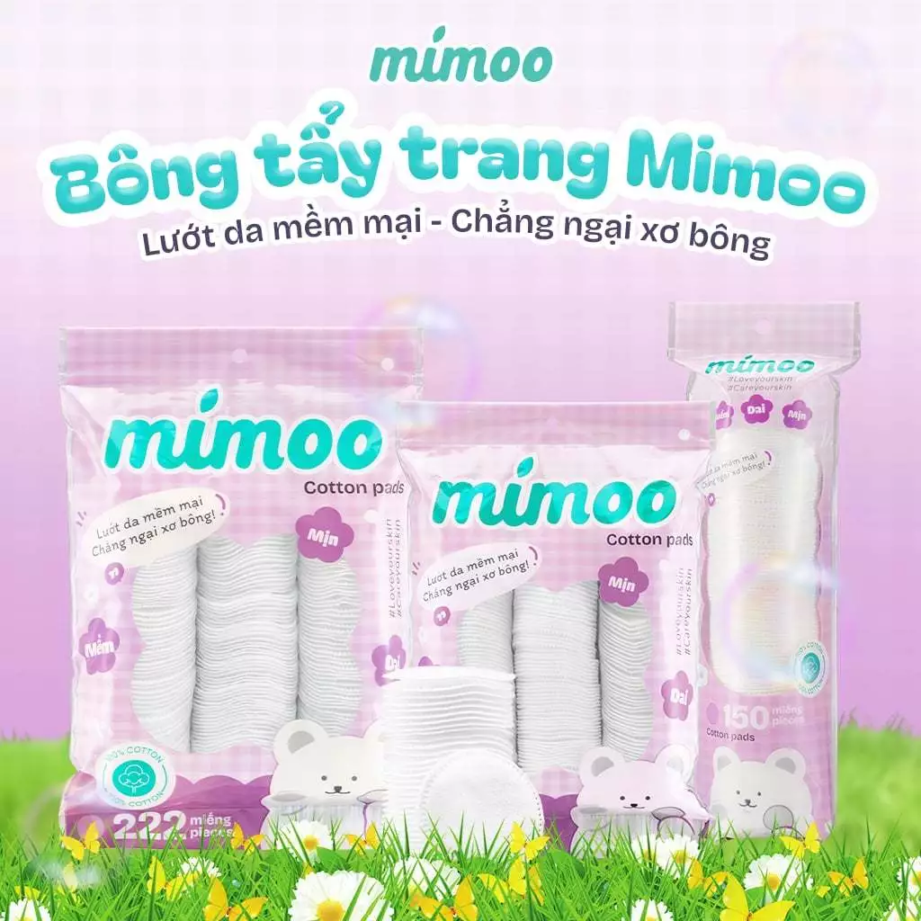 Bông Tẩy Trang Cotton 2 Mặt Đa Năng Mimoo - Miếng Tròn Mềm Mịn, Không Xơ Bông