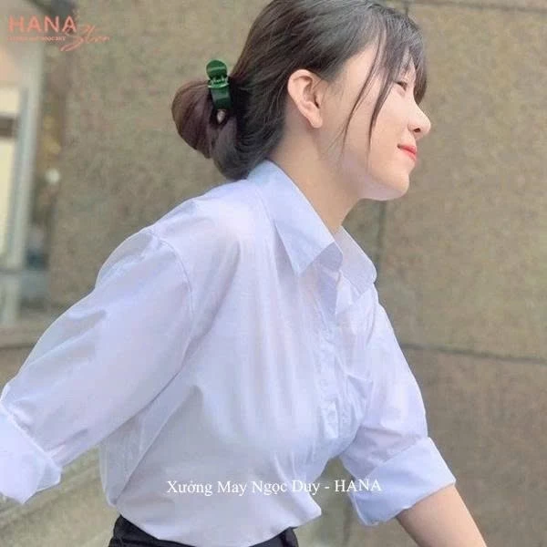 Áo sơ mi nữ - Áo trắng học sinh đi học- Áo sơ mi tay lỡ dáng trơn Fom rộng Hottrend 2024