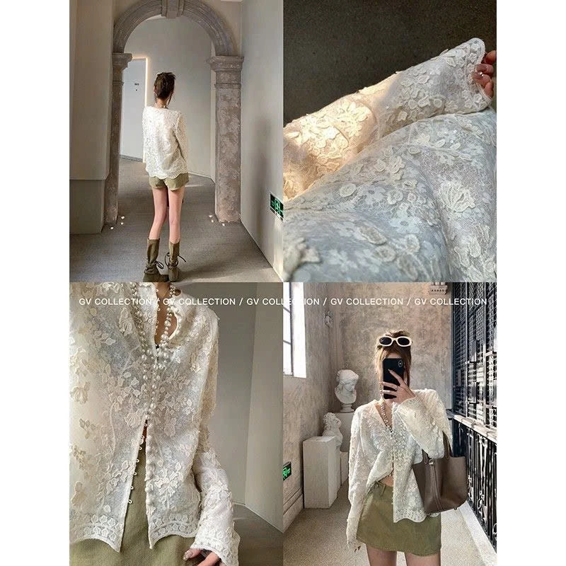 [DEAL MỞ BÁN] Áo ren nữ cổ V vintage lace blouse thanh lịch - Elegant & Romantic Everyday Chic