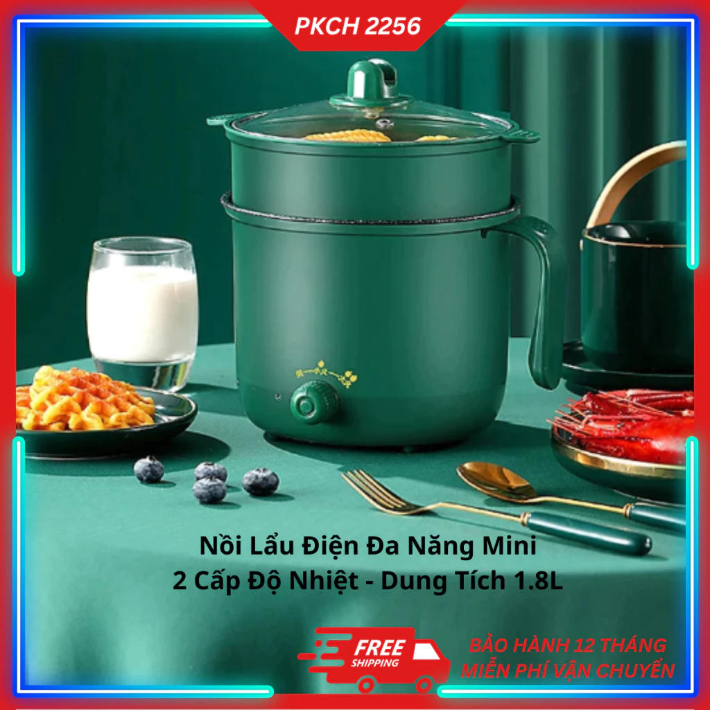 Nồi Lẩu Điện Mini 2 Tầng Kèm Hấp Cao Cấp, Đa Năng, 2 Nấc Nhiệt, Có Tay Cầm, Size 18cm Công Suất 600W