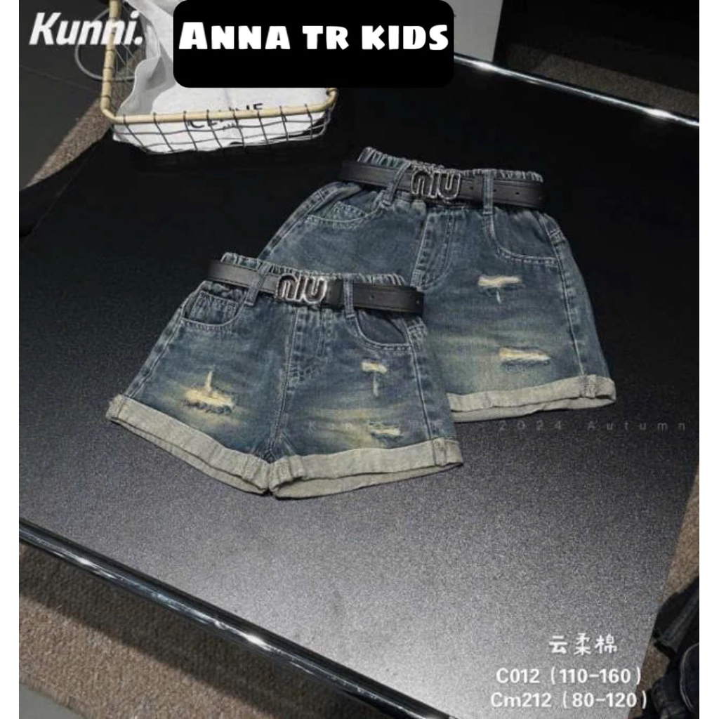 ( Ảnh Thật ) 00128 [FORM NHỎ NÊN TĂNG SIZE ] Quần Short Jeans ngắn rách nhẹ Bé Gái Quảng Châu chất jeans mềm