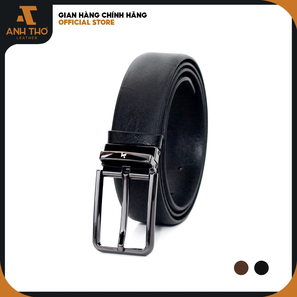 Thắt lưng da bò khoá kim MSKK35-02, chất da bò vân sần bền bỉ, khoá hợp kim đen bóng sang trọng, Anh Tho Leather