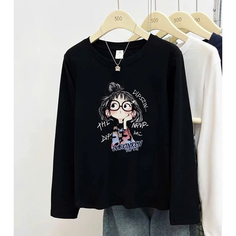 Áo dài tay nữ in hình Bé gái, Áo thun nữ dáng rộng tay dài ALICEVN, Áo phông dài tay chất thun xượt, thun cotton mềm min