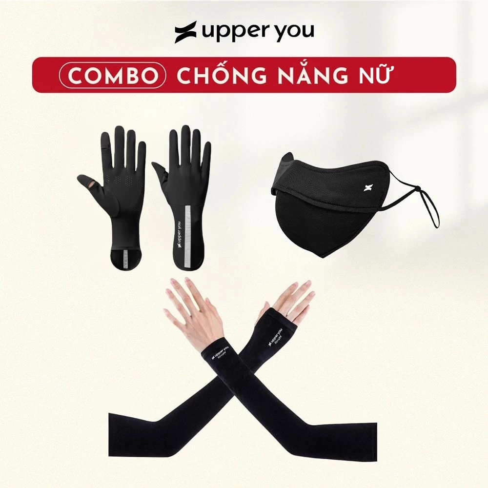 Combo Chống Nắng Nữ UPF UPPER YOU Khẩu Trang, Găng Tay Chống Nắng, Bao Tay Lái Xe,Thun Lạnh Co Giãn Bảo Vệ Đa Chiều