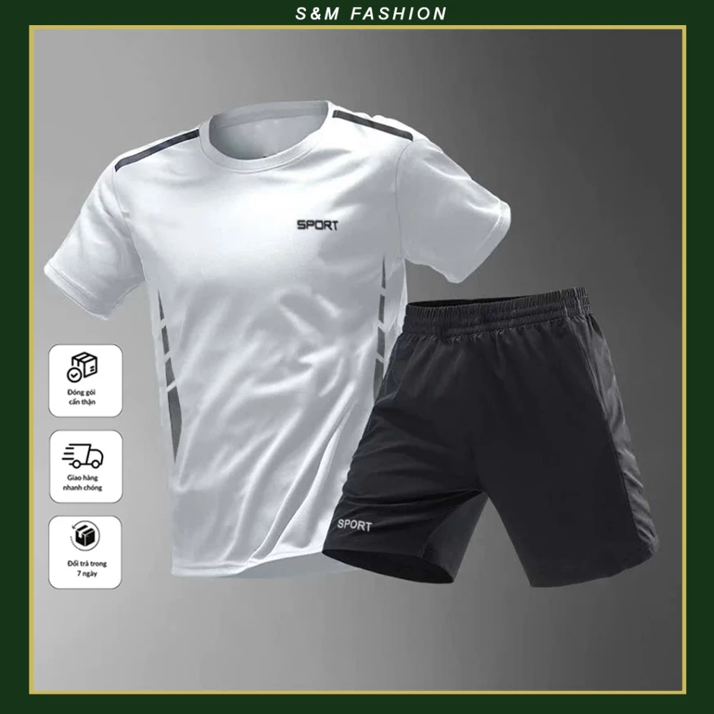 Bộ quần áo thể thao nam nữ 30-120kg S&M Fashion - in Sport Tập thể dục chạy bộ tập Gym vải thun không xù co dãn bóng đá