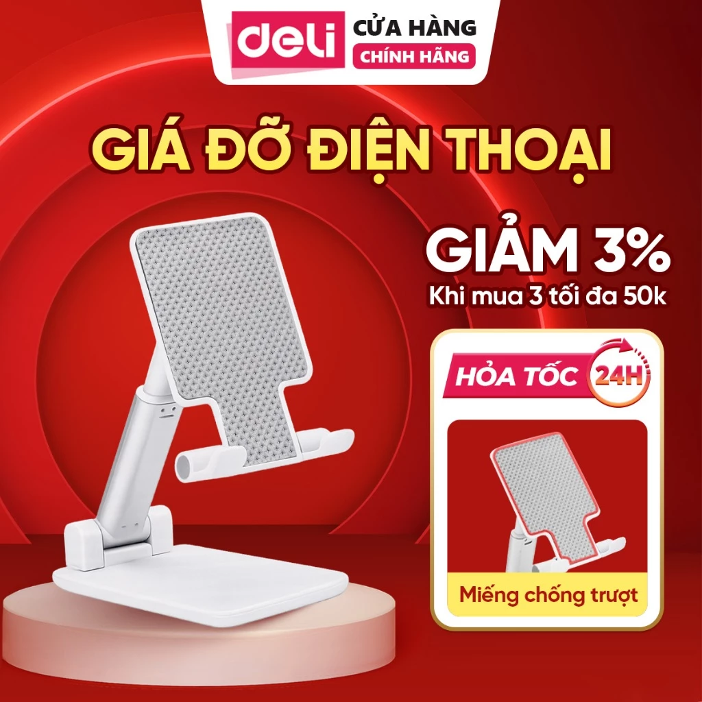 Giá Đỡ Điện Thoại Deli Có Tăng Chiều Cao- Đế Giữ Điện Thoại Gấp Gọn, Nhựa Bền Bỉ, Tiện Lợi Chắc Chắn