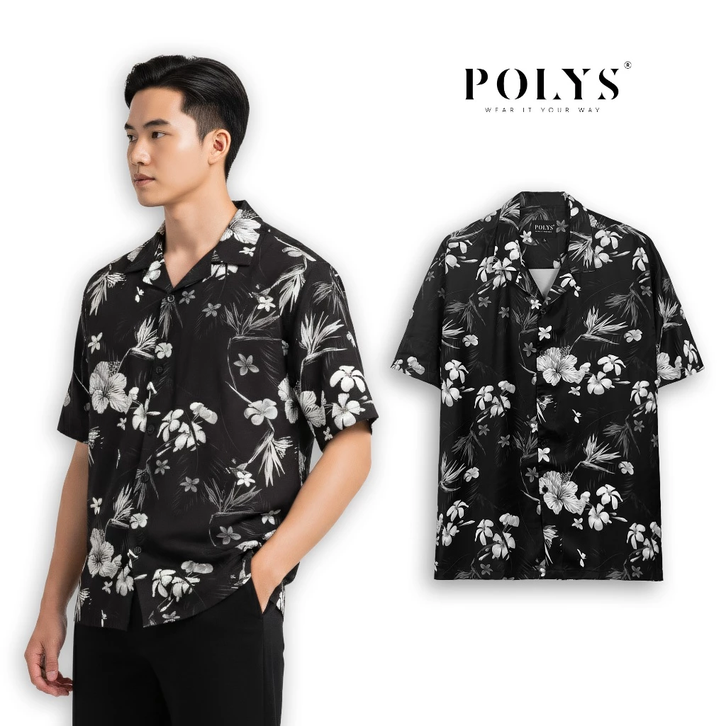 Áo sơ mi nam POLYS, Vải Lụa co giãn 4 chiều, mềm mịn. Sơ mi họa tiết ORCHID FLOWER
