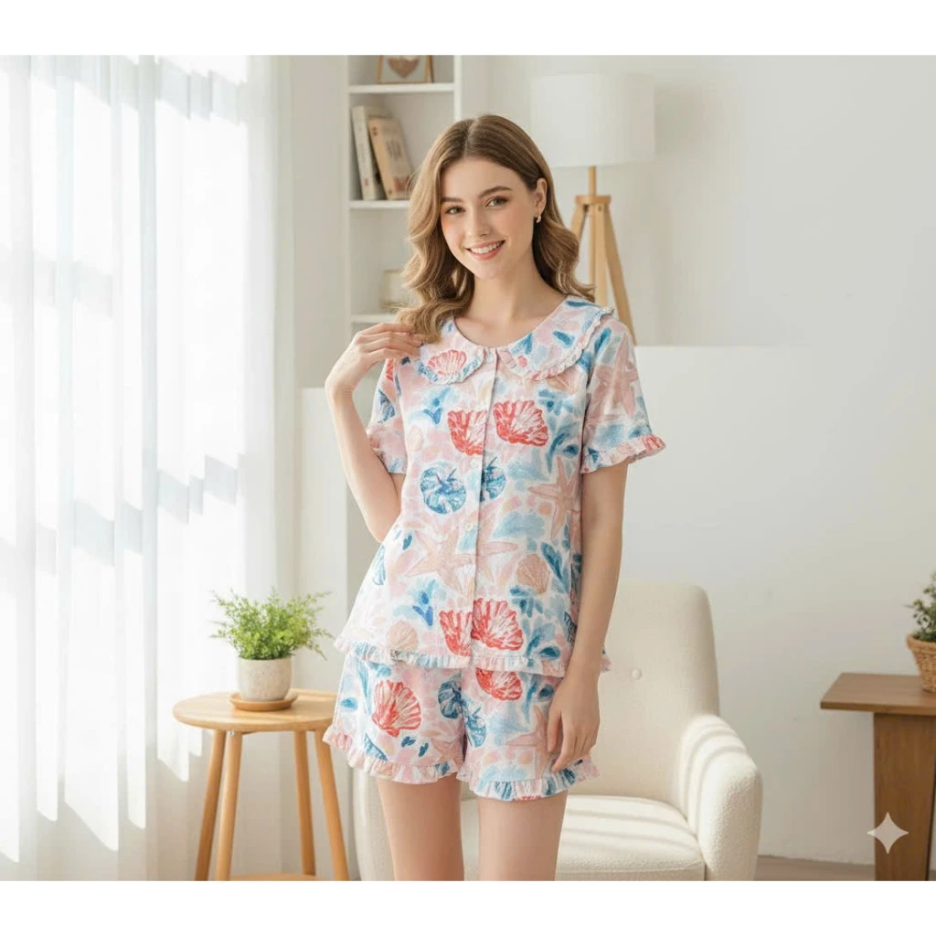 [GIẢM GIÁ]ĐỒ BỘ PIYAMA CỔ SEN [Ảnh thật- Video] vải Lụa/ kate cotton mềm mát, họa tiết cực xinh