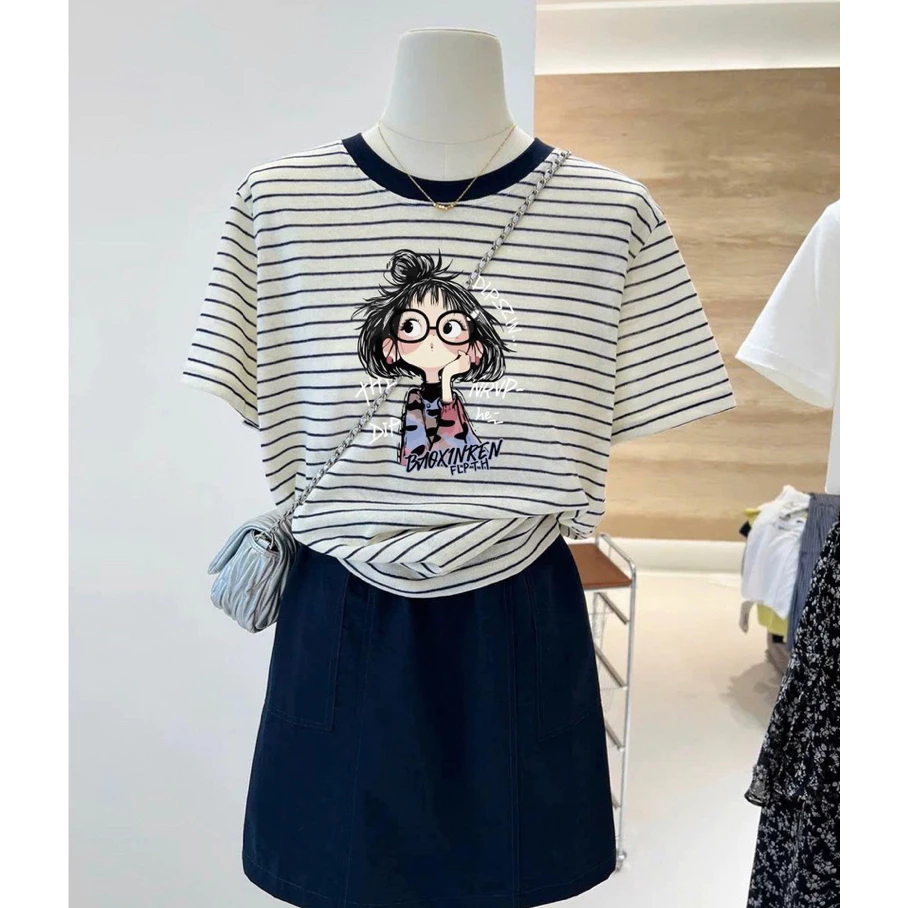 Áo phông nữ ngắn tay in hình bé gái dể thương ALICEVN, Áo thun nữ basic chất thun cotton dày dặn, mát mẻ, thấm mồ hôi