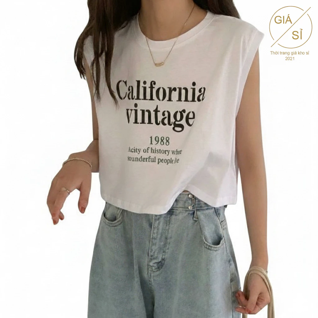 Áo croptop ba lỗ nữ tay hến vải xược in chữ đơn giản nhiều màu freesize thoáng mát mẫu mới mùa hè 2025