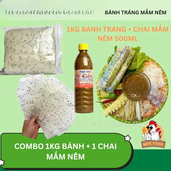 Combo 1kg bánh tráng gạo nhúng mè đen + Mắm Nêm Dì Cẩn 500ml , đặc sản Quảng Ngãi chất lượng loại 1