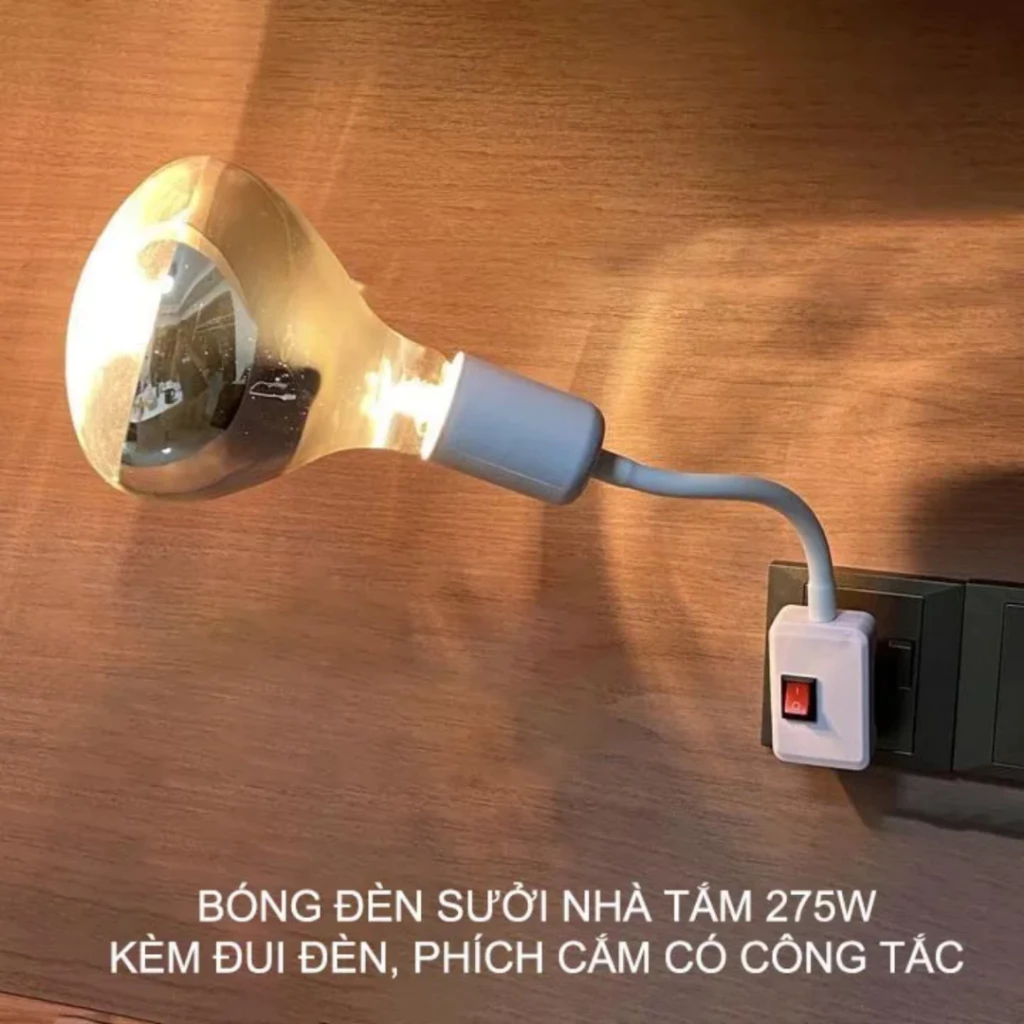 Bóng đèn sưởi 275W cho nhà tắm, phòng ngủ kèm đui đèn và phích cắm có công tắc