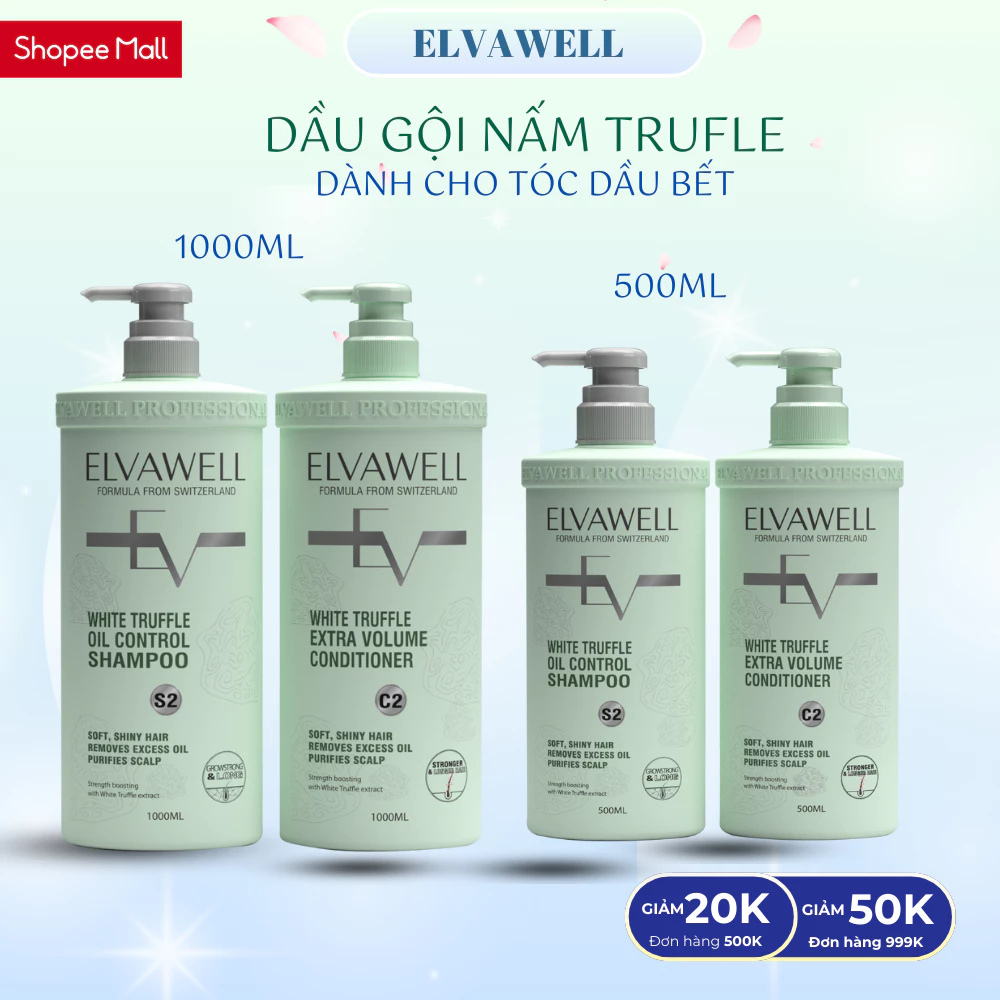 Bộ Dầu gội dầu xả Elvawell White Truffle giảm dầu siêu suôn mượt, Màu XANH