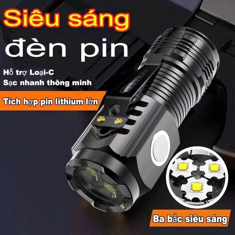 Đèn Pin Siêu Sáng Pin Trâu 3 bóng đèn Led Siêu Sáng đèn Pin Đa Năng
