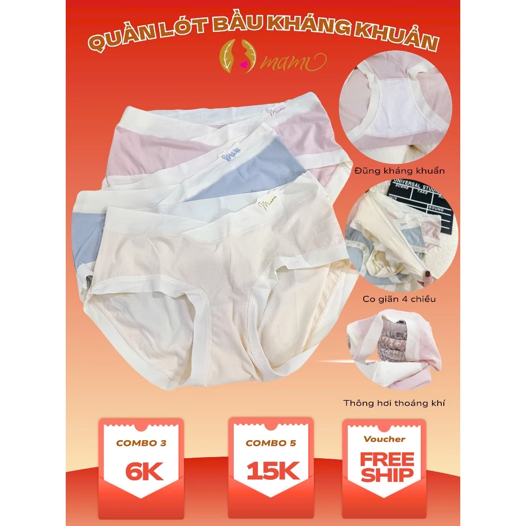 Quần lót bầu thun tăm lạnh kháng khuẩn Mami quần chip bầu cạp chéo co giãn tốt không lộ viền, thoải mái cho mẹ bầu QL2