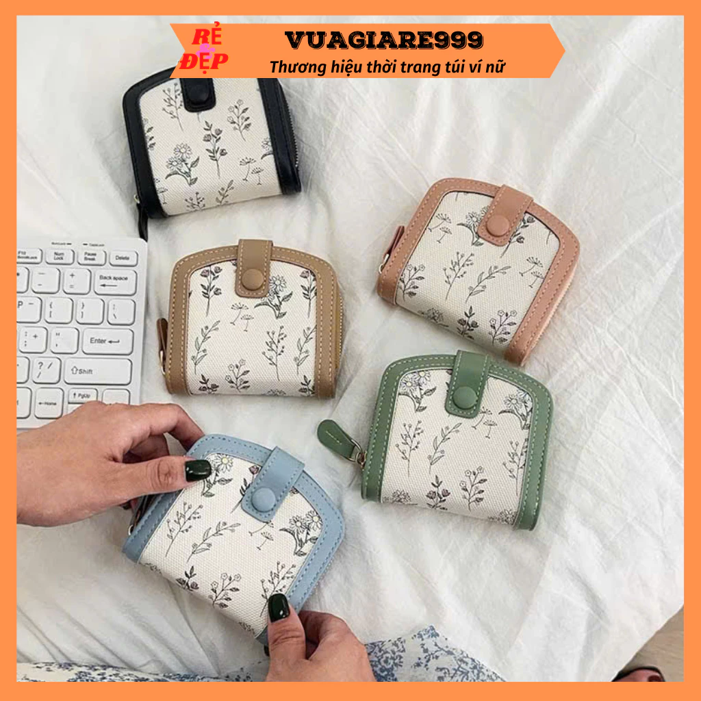 Ví nữ ngắn mini cầm tay thời trang in hoa xinh dễ thương nhiều ngăn đựng tiền thẻ tiện lợi phong cách hàn quốc VN46