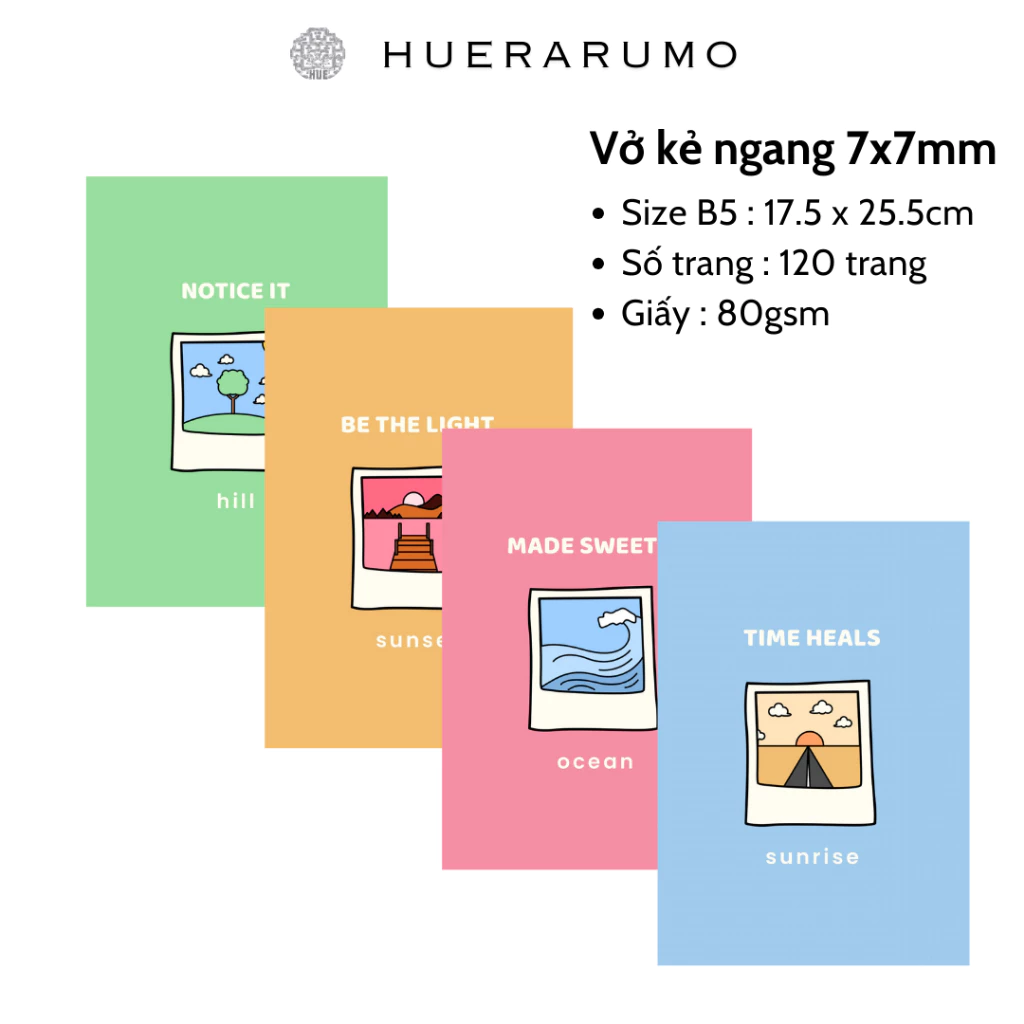 Vở kẻ ngang B5 120 trang Huerarumo– giấy 80gsm, may gáy – Bộ sưu tập Bright Days