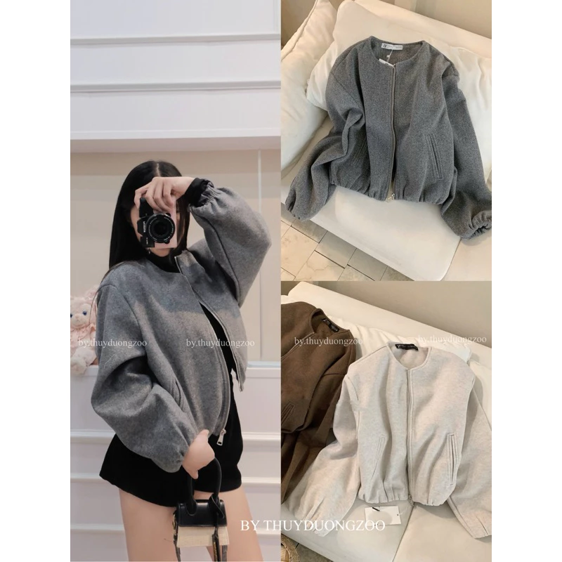 𝙏𝒉𝙖𝒐𝙫𝒊_𝑼𝙡𝒍𝙯𝒂𝙣𝒈// ÁO KHOÁC BOMBER Z / ARA XUẤT DƯ TAY BỒNG DÀY DẶN, ÁO KHOÁC NỮ DẠ ÉP Z / ARA NEW 2026