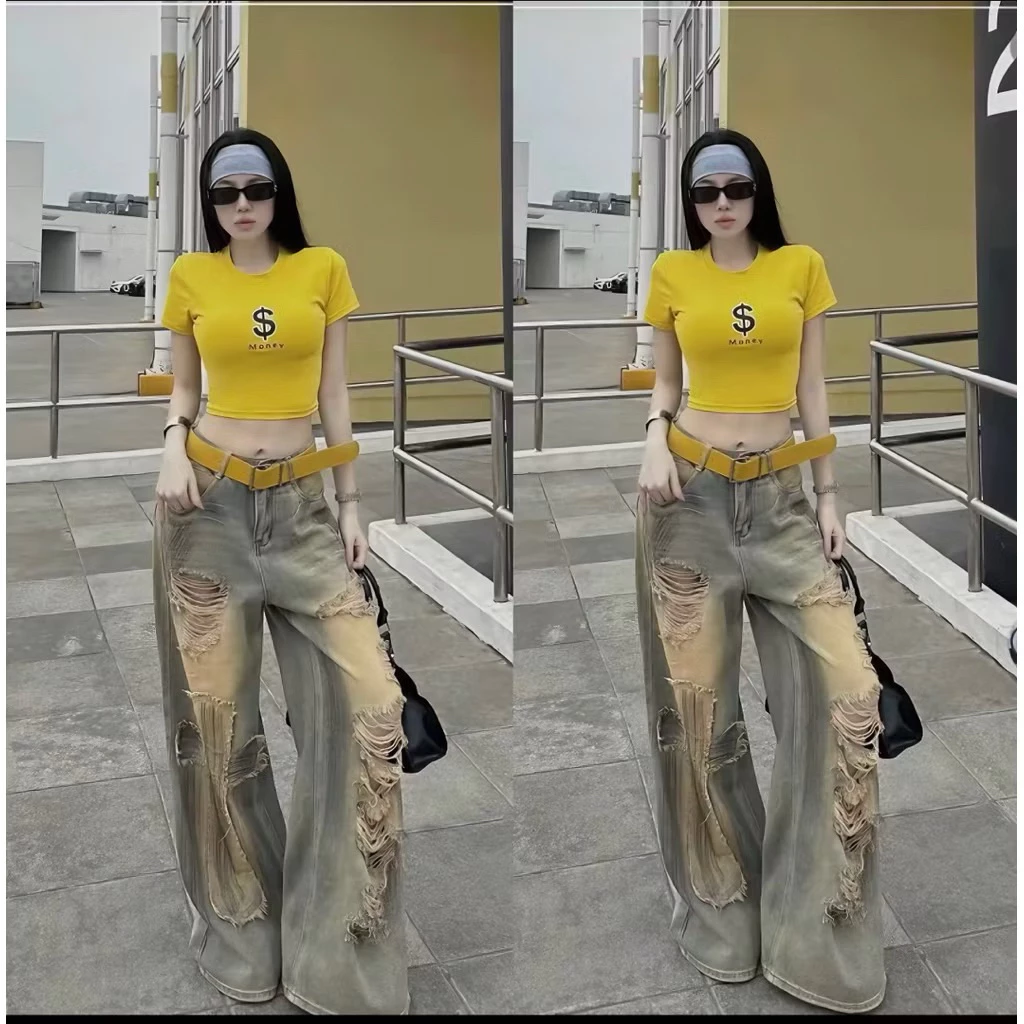 [Bigsize 60-90kg] Quần jean suông ống rộng chữ thập dài 105cm