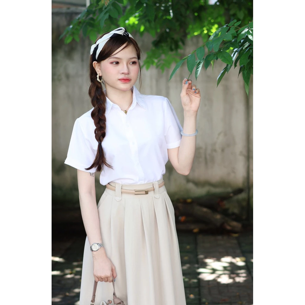 Áo sơ mi nữ ngắn tay công sở, chất liệu mềm mịn, ít nhăn, thiết kế trẻ trung AM99